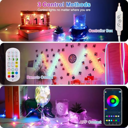 Image of Smart Fairy String Lights 10 Meter, 100 LED USB Rice Light with Bluetooth App & Remote Control, RGB Color Changing, Music Sync, Dimmable Decorative Light for Home, Diwali