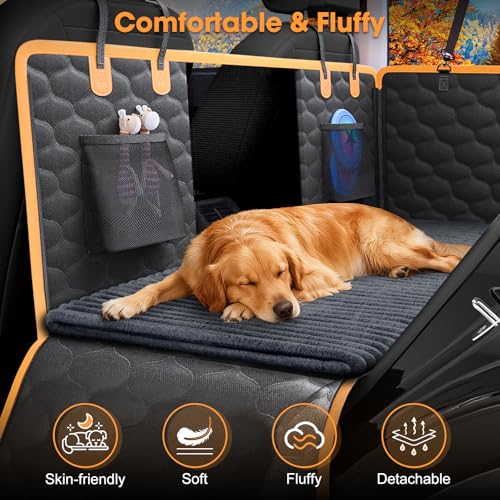 FURTIME Backseat Pet Bed Mat, Non-Slip Dog Bed for Car Back Seat, Washable Travel Pet Mat with Removable Cover, Dog Seat Covers Protector Fit for Backseat Extenders and Trucks SUVs, 54\"x 24.8\", Grey - Thumbnail 5