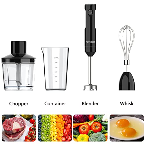 Mixeur plongeant sans fil, mixeur à immersion rechargeable, avec câble de type C, fouet à œufs, hachoir de 500 ml, récipient de 600 ml pour smoothies, milkshakes, sauces et soupes – Noir – Image 4