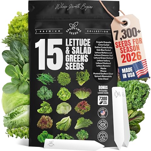 Cold Season Lettuce & Salad Greens Seeds – 15 Fall & Winter Garden Mix, 7300+ Non-GMO Heirloom Seeds Indoor Outdoor Planting