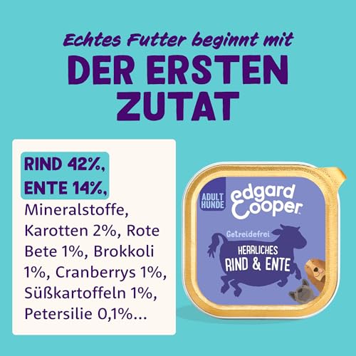 Edgard & Cooper Nassfutter für Hunde, (Rind & Ente, 150 x 11), Getreidefrei, natürliche Zutaten und frisches Fleisch, voller essentieller Aminosäuren