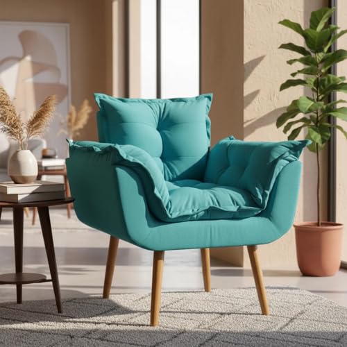 Poltrona Alice Decorativa Para Sala Cadeira Reforçada Para Recepção Manicure Clínica Sala De Espera Consultório Escritório Pé Castanho - Clique & Decore (Azul-turquesa)