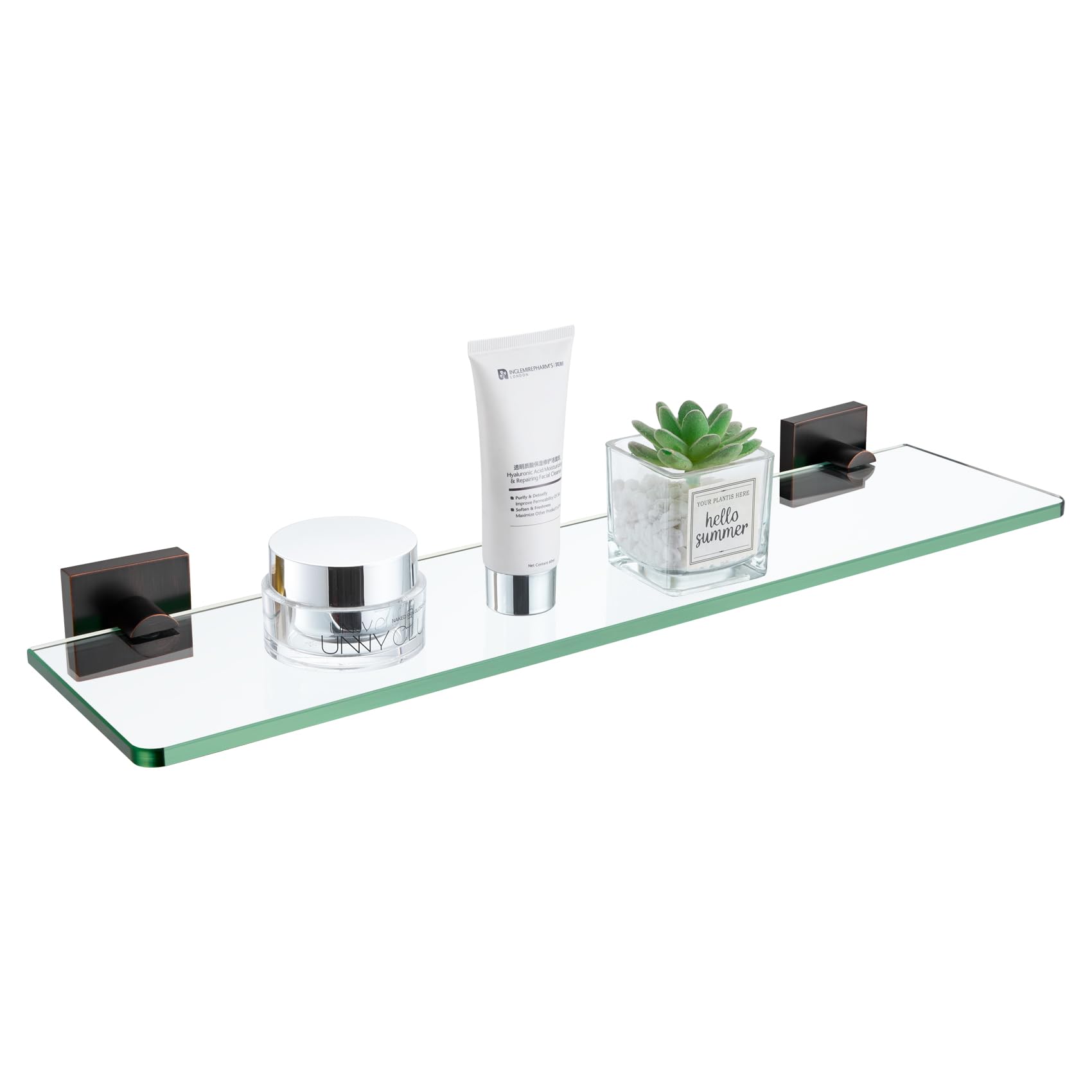 KOKOSIRI Wall Shelves for Bathroom Hardware 20-Inch Glass Floating Shelf Kitchen Hanging Rack Shower Storage, Oil Rubbed Bronze Stainless Steel B1107ORB-L20