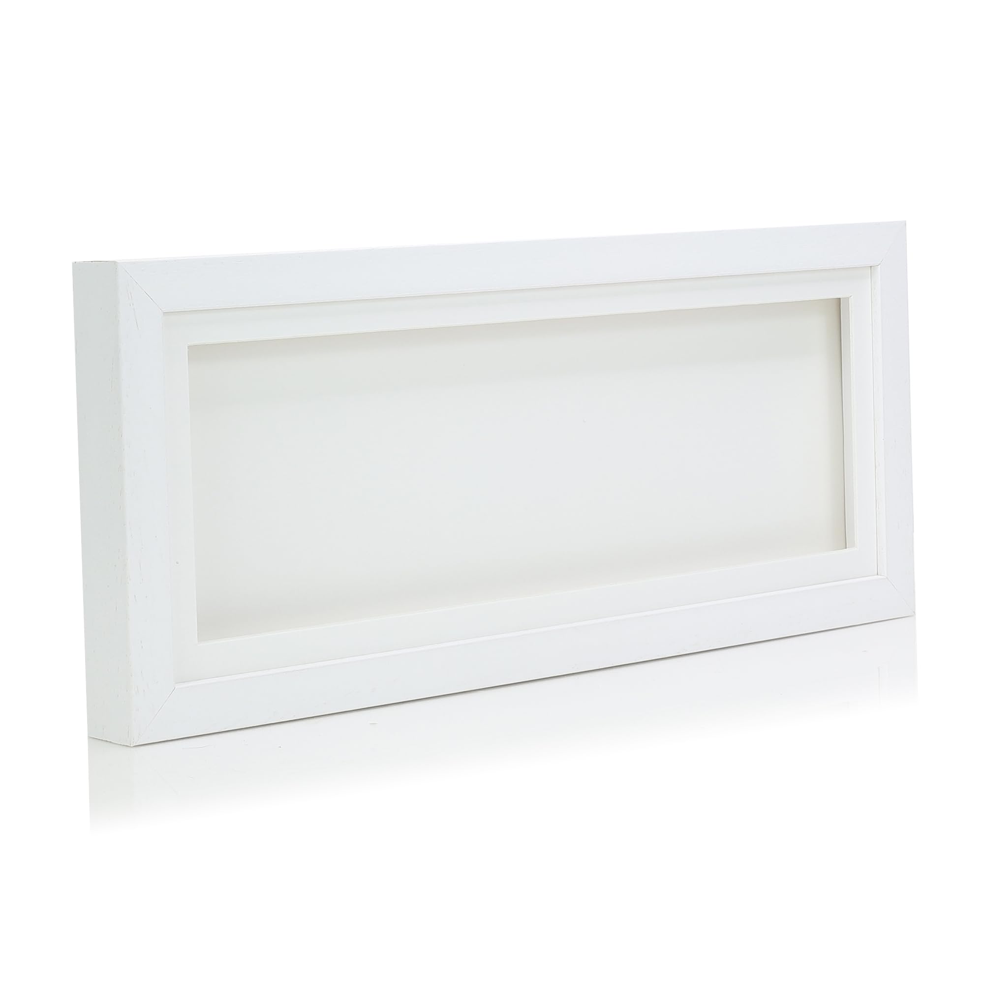 16x6" White Solid Wood 3D Deep Box Picture Frame Display Memory Box With White Mount For Medals Memorabilia Flowers etc