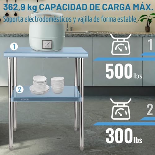 Miniatura 6 de Vevor Mesa De Trabajo De Acero Inoxidable 76 X 76 X 91 Cm Mesa De Preparación De 2 Niveles Carga De 362 Kg Mesa De Cocina Estante Ajustable En Altura Para Cocina Restaurante Bar Garaje Al Aire Libre