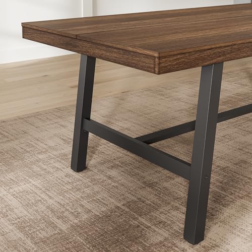 Image of GarveeHome Industrial Dining Table for 8-10 People, 86.61 inch Long Large Kitchen Table with Sturdy Metal Frame, Rectangular Counter for Dinner, Kitchen, Dining Room (Brown, 87 inch Non-extendable)