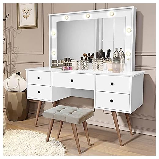 Penteadeira Camarim com Led e Banqueta Basoto Anaisa Branco