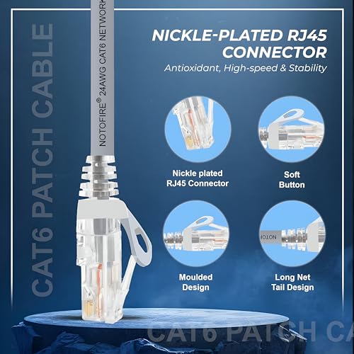 Image of NOTOFIRE Cat6 Ethernet Cable, High Speed 550MHZ / 10 Gigabit Speed UTP LAN Cable, Network Internet RJ45 LAN Cable, Patch Computer Cable Cord Gigabit Category 6 for Modem (0.5 Meter)
