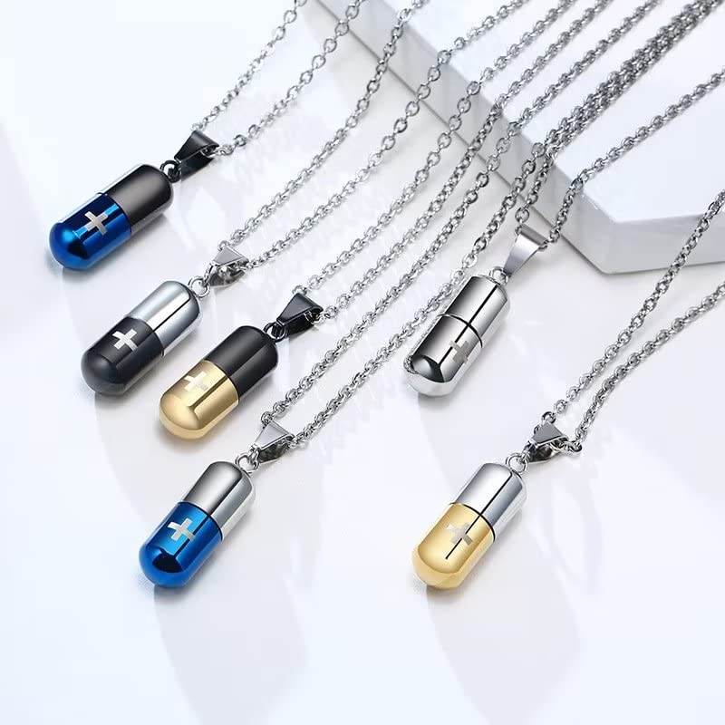 Pill Case Capsule Cross Pendant Necklace Perfume Bottle Pendant Pet Ashes/Pill Keepsake Waterproof Pendant Necklace Cremation Urn Necklace with 24" Chain2
