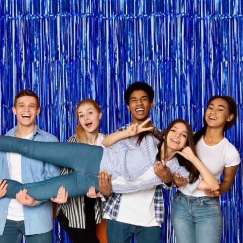 Image of 3 ft X 6 ft Metallic Blue Foil Curtain for Birthday Decorations /Anniversary (1 pc Blue Metallic Foil Fringe Curtain)