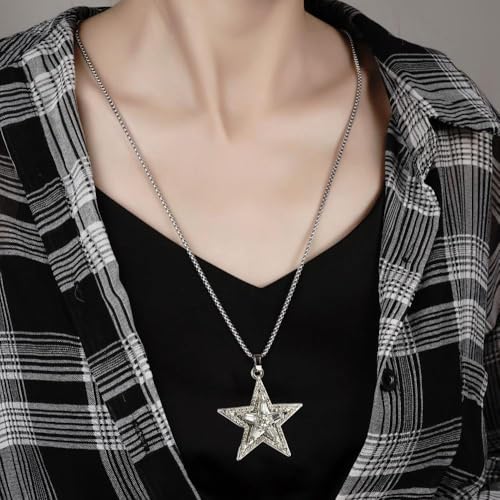 Silver Star Necklace Star Pendant Necklace Fashionable And Avant Garde Cubic Zirconia Rotating Stars Necklaces Pentagram Necklace Can Be Worn By Both Men And Women Jewelry2