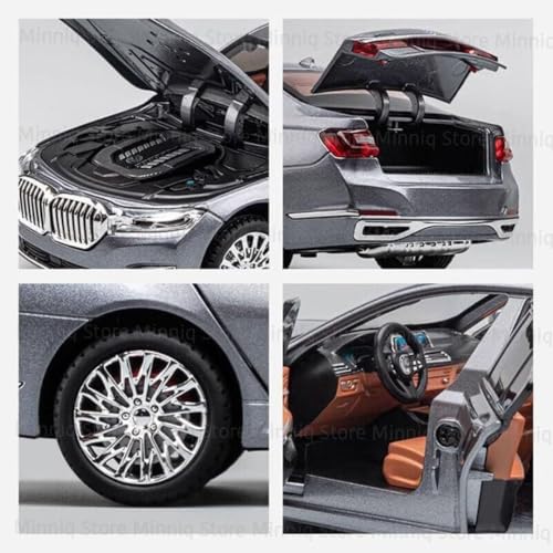 Image of 1:24 B-M-W 760Li Diecast Metal Pull Back Car with 6 Openable Doors with Sound and Light Toy Decoration car Best Gift Toys for Kids (1:24 B-M-W 760Li - Grey)