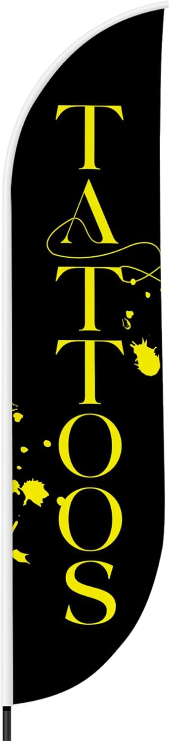 Tattoos Feather Flag(11.5Feetx2.5Feet) By Dreamcontroller | Outdoor Business Advertising Tall Flag | Weather-Resistant Knitted Swooper Flag | Made In Usa | Hd Print (Flag Only)