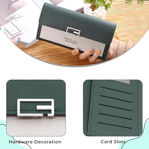 Image of Kraptick Women's Wallet - Stylish & Compact Clutch Purse, Card & Coin Holder with 13 Slots, Money Organizer & Travel Wallet for Women (Green)