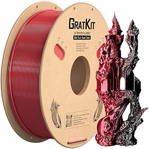 Image of Gratkit Silk Dual Color PLA Filament, Coextrusion PLA Filament 1.75mm, + /-0.03mm, 1KG /Roll, Silk PLA Black & Red