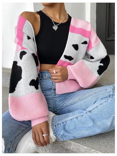 Image of MakeMeChic Women's 3D Floral Cardigan Sweaters Open Front Cropped Cute Cardigan Lantern Sleeve Outerwear