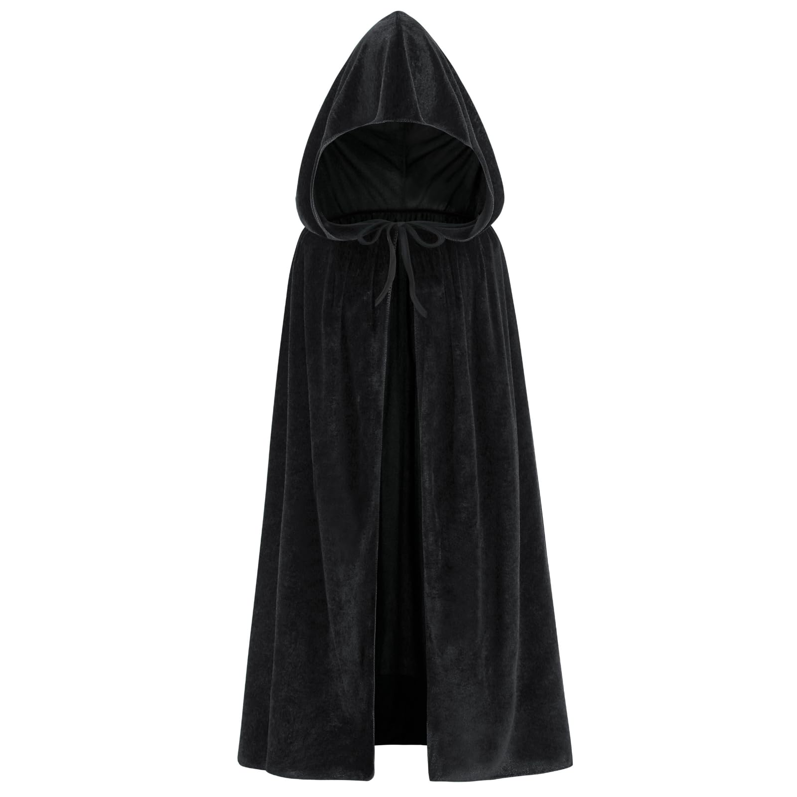 RRCBMD Adults Velvet Hooded Cape for Men Women Medieval Renaissance Unisex Cloak with Hood Black Halloween Cosplay Costume 31.4inch
