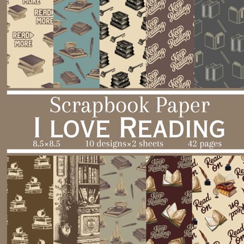 I Love Reading Scrapbook Paper: Vintage Themed Double Sided Patterned Sheets, Decorative Craft Paper Pad Supplies for DIY Projects image 2