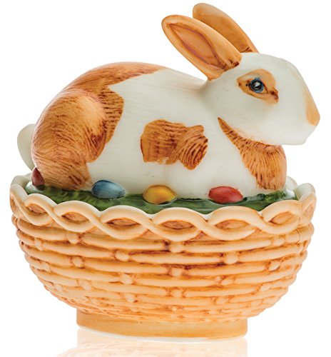 Bunny - Covered Easter Rabbit Dish - Decorated - American Made - Mosser Glass USA (Milk Satin Brownie Spots)