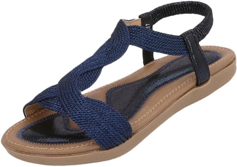 Women's casual flat sandals with elastic bands and toe-exposed beach outdoor