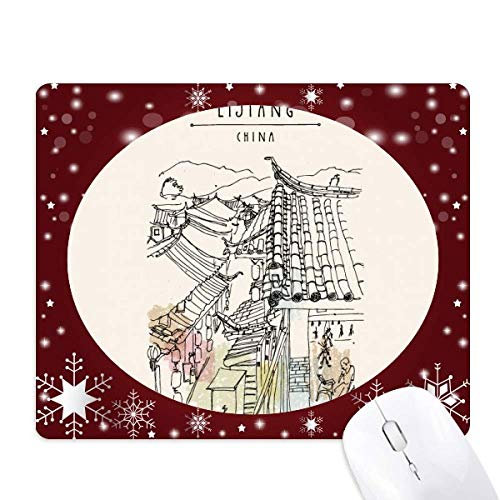 Tapis de souris Lijiang chine a chanté maison paisible grand format flocon de neige hiver