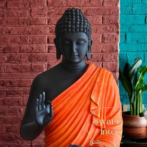 Image of Swarn House Decor's Beautiful Sitting Buddha Idol Statue for Home & Garden - Big Size 2 Feet (Black & Rose)