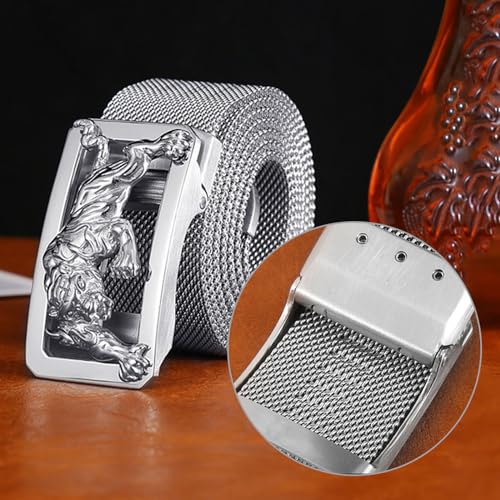 Metal Braided Belt, Stainless Steel Not Leather Belt for Men with Animal 3D Carving Pattern Automatic Buckle2