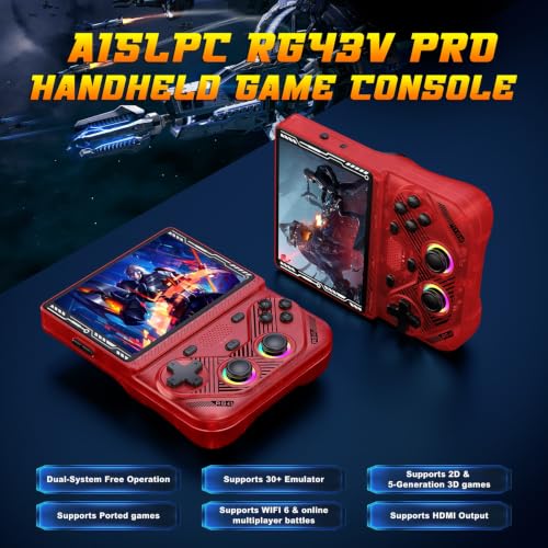 Image of RG43V Pro Retro Handheld Game Console, 4.3 Inch IPS Screen, Portable Open Source Dual System with RK3562 CPU,with 64GB TF Card, Support WiFi Networked Fighting, HDMI TV Output(Transparent Red64G)