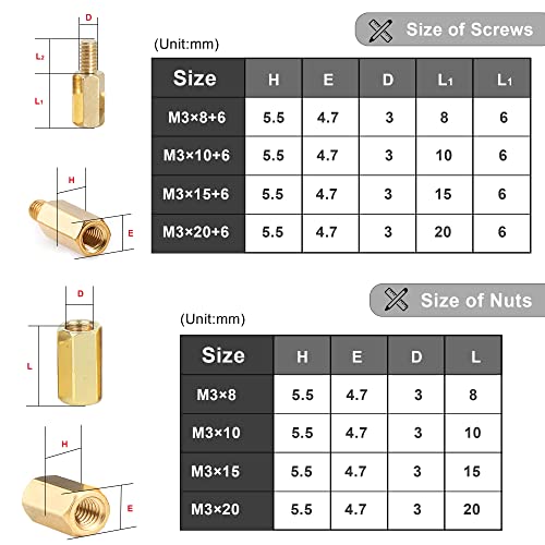 260Pcs M3 Male-Female Brass Thread Hex Standoff Spacer Screws And Nuts Assorted Kit,Threaded Pillar Pcb Motherboard Assortment Kit For Diy Computer Build, Circuit Board #TOP1