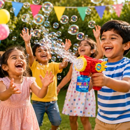 Image of Lifelong Bubble Gun for Kids | Automatic Bubble Machine with LED Light | AA Battery Operated with 100ml Bubble Solution | Durable Build for Outdoor Indoor Fun | Gatling Bubble Gun Gift for Boys, Girls