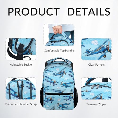 Image of Kids Backpack with Lunch Bag and Pencil Case - 3Pcs Airplane Backpacks Set for Boys - Durable Toddler Bookbag for Kindergarten, Primary & Elementary (17 Inch)
