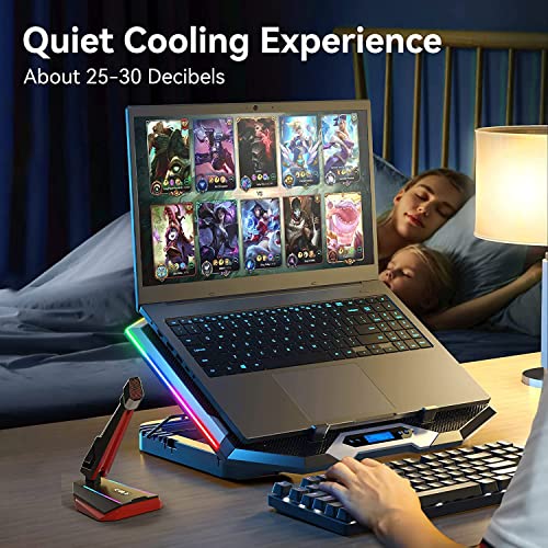 Proffisy Laptop Cooling Pad, 8 Silent Fans Cooler Pad with 6 Wind Speed Modes, 10 Modes RGB Light, 6 Height Adjustment, LCD Display Gaming Cooling... - Image 5