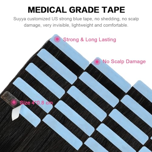 Image of SUYYA Tape In Hair Extensions Human Hair 16 Inch #P1B /6 /T1B Black to Brown