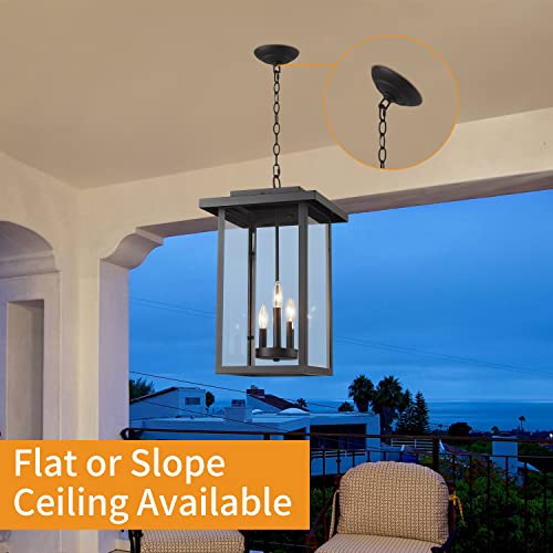 Smeike Outdoor Pendant Light Exterior Hanging Lantern, Large Outdoor Hanging Porch Light, Matte Black Finish With Clear Glass #TOP4