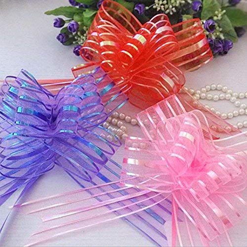 APOLLINE INDIA 10 pcs Blue Colour Pull Bow Organza Striped Ribbon String with 35'' Long Tulle Tails for Party Wedding Cars Birthday Decorating Gifts Bridal Gift Wrapping Christmas Bows Gift Bows 1
