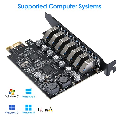 Image of 7-Port USB 3.0 PCIe Expansion Card for Desktop PC, 5Gbps SuperSpeed Data Transfer, PCI Express to USB 3.0 Hub Card with Dedicated Channels & UASP Support, Plug & Play, Windows 11 /10 /8 /7 /XP /Vista /Linux