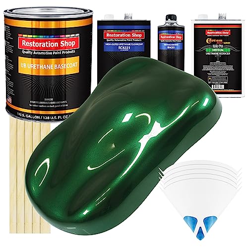 Restoration Shop - British Racing Green Metallic Urethane Basecoat with Clearcoat Auto Paint - Complete Medium Gallon Paint Kit - Professional High Gloss Automotive, Car, Truck Refinish Coating