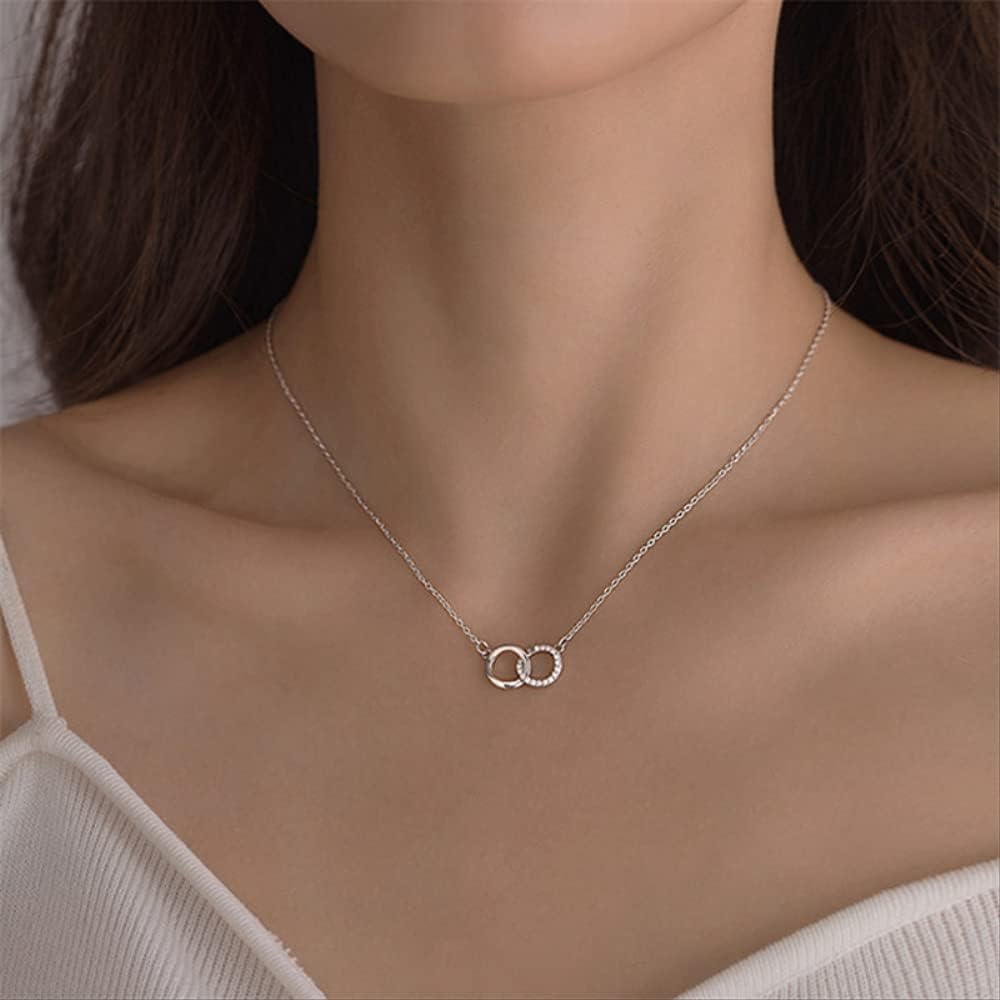 925 Crystal Double Round Bead Charm Pendant Necklace for Women Wedding Jewelry Choker Collar