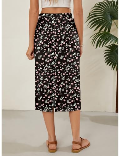 Image of Naggoo Midi Skirts for Women Summer Elastic High Waisted Basic Straight Skirt with Slit