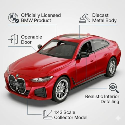 Image of Wizplex MSZ Official Licensed BMW i4 M50 Diecast Model Car 1:43 Scale | Premium Metal Electric Gran Coupe Collectible Replica | Display Showpiece & Gift for Car Lovers