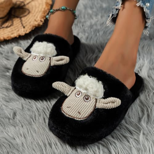 Women Men's Cute Animal Slippers Winter Warm Fuzzy Plush House Slipper Cartoon Sheep Indoor Shoes Sandals4