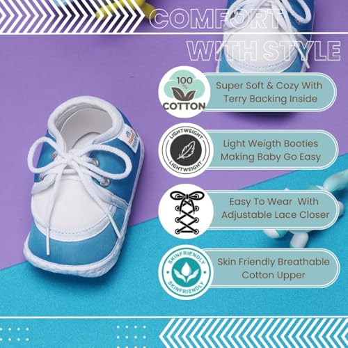 Image of Neska Moda 6 To 12 Months Baby Boys & Baby Girls Cute Soft Cotton Pre-Walker Lace Booties-BT4713