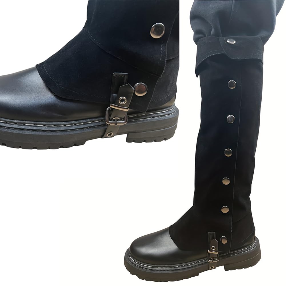 Medieval Boot Covers Pirate Boot Tops Men Women Viking Knight Leg Guards Shoes Cover Faux Leather Boots Gaiters Leg Wraps Adjustable Punk Leg Warmer Halloween Costume Fancy Dress Footwear Leg Covers - Image 3