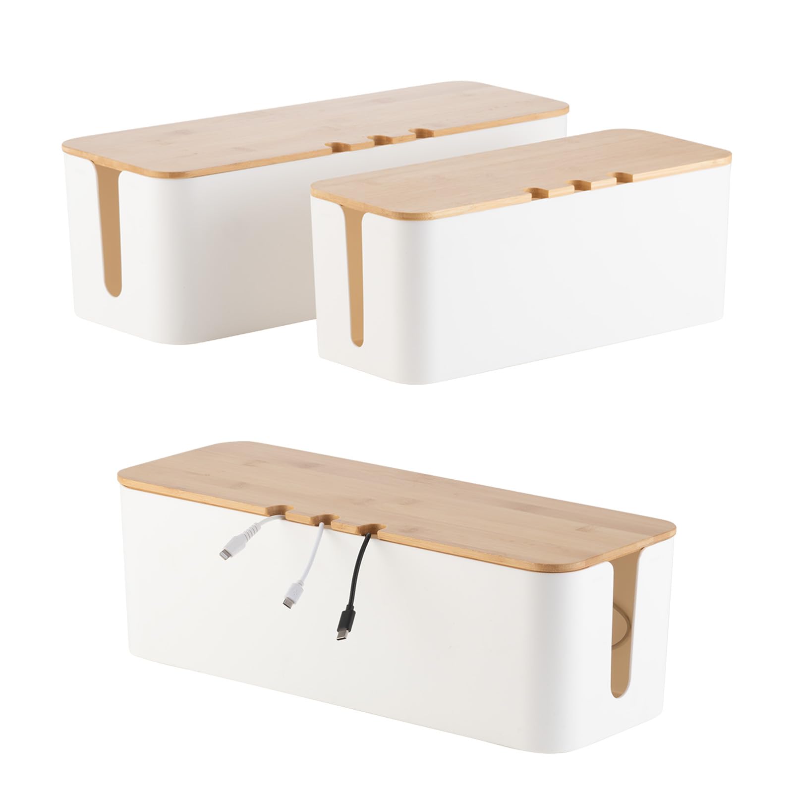 Cable Management Box Set - 3 Size Organizer For Power Strips & Cords | Desk & TV Cable Cover