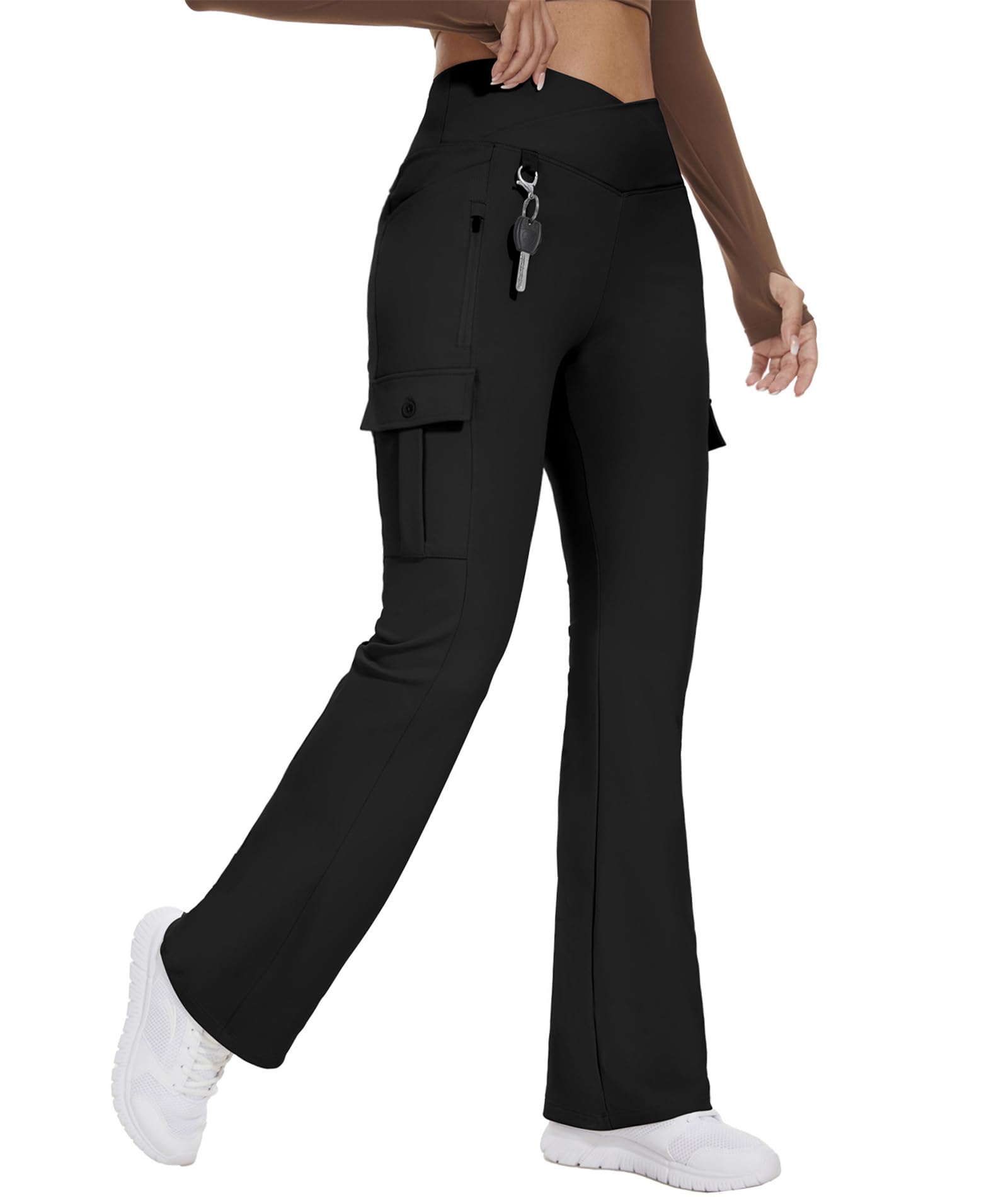 Flare Leggings for Women Yoga Crossover High Waist Pants with Tummy Control Workout Cargo with 5 Pockets Bootcut Leggings
