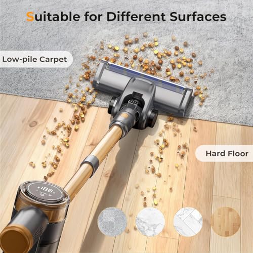 Image of Cordless Vacuum Cleaner, 30Kpa Vacuum Cleaners for Home, Stick Vacuum with LED Display, 2 Roller Brushes for Anti-Tangle & Hard Floor, 6 in 1 Lightweight Vacuum for Hard Floors Carpet Pet Hair