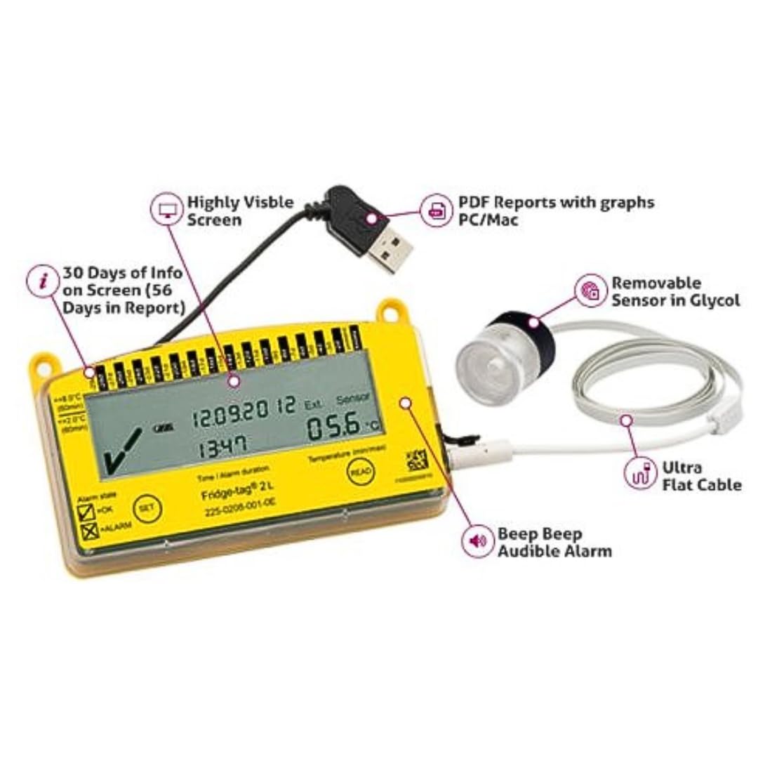 Fridge-tag 2 L (version frigorifique), enregistreur de données de température, moniteur avec capteur et alarme