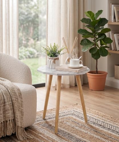 Image of UHUD CRAFTS Multipurpose Wooden Coffee Table /Centre Table /Side Table /End Table /Tea Table for Living Room, Bedroom, Balcony & Office - White Marble - 14x17 Inches
