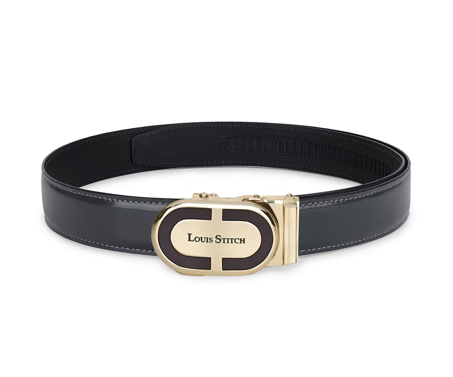 louis stitch Premium VT Leather Men's Auto Lock Belt | No Holes Belts with Golden Buckle for Men | Leather Belt for Gents (LSBE-SY-ALGY-GD)-picture-56