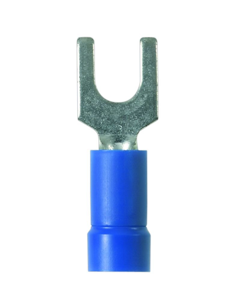 Panduit PV14-6F-C Fork Terminal, Vinyl Insulated, 16 - 14 AWG, #6 Stud Size, Funnel Entry, Blue (100-Pack)